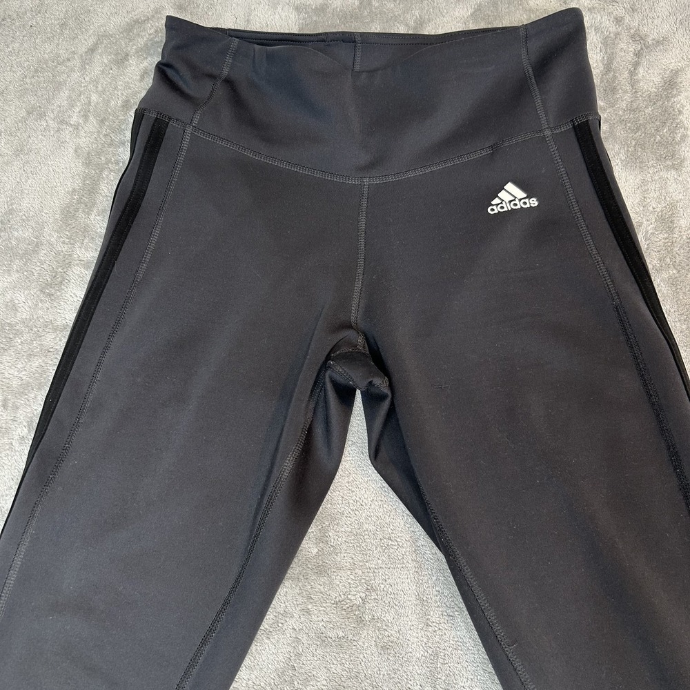 Adidas Women's Climalite High‎ Rise Classic Stiple Gray/Black Leggings Size M